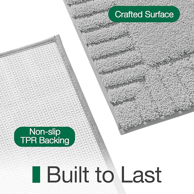 LUMI Bathroom Rugs Non Slip with Rubber Backing, Extra Soft Plush Microfiber Bath Rug Absorbent, Machine Washable Bath Mat Quick Dry for Tub, Shower, Hotel, Light Grey, 20"x32"