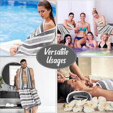 16 Pack Microfiber Bath Towels Bulk 27'' x 60'' Oversized Size Bath Towel Highly Absorbent Extra Large Soft Drying for Shower Beach Winter Salon Sport Gym Party (Stripes,Grey)