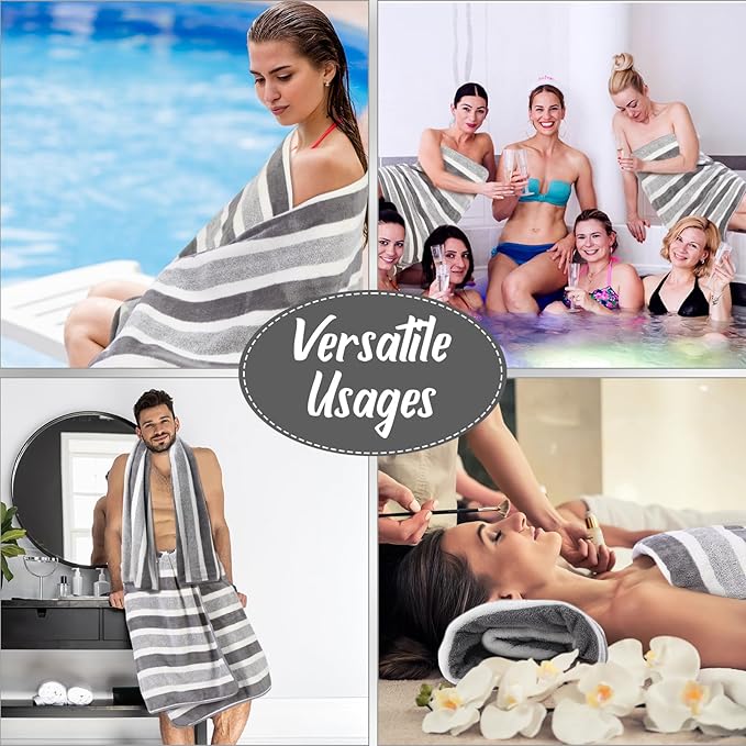 16 Pack Microfiber Bath Towels Bulk 27'' x 60'' Oversized Size Bath Towel Highly Absorbent Extra Large Soft Drying for Shower Beach Winter Salon Sport Gym Party (Stripes,Grey)