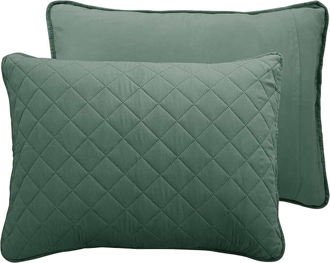 Easy-Going Full/Queen Size Reversible Quilt Set with 1 Quilt and 2 Pillow Shams, Soft Bed Quilt Cover, Water Resistant Lightweight Microfiber Bedspread, Stain Resistant, Cyan/Ivory
