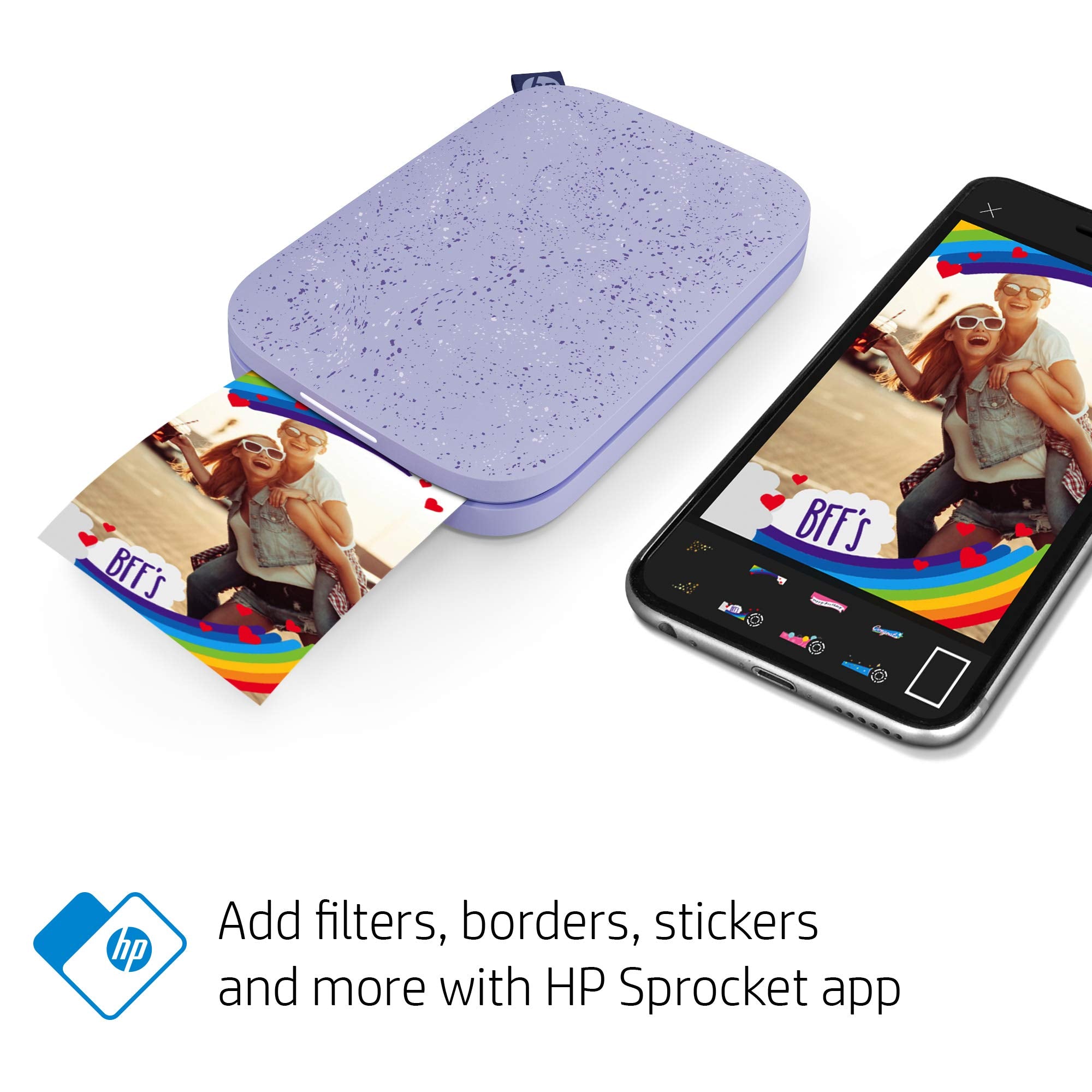 HP Sprocket Portable 2x3 Instant Photo Printer (Lilac) Print Pictures on Zink Sticky-Backed Paper from Your iOS & Android Device.