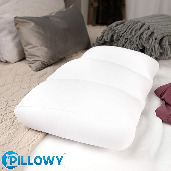 PILLOWY Premium Microbead Bed Pillow, Large Extra Fluffy But Supportive - Ultra Comfortable Sleep with Silk Like Anti Aging Cover 85% Spandex/ 15% Nylon Breathable, Cooling Sweet Baby Blue