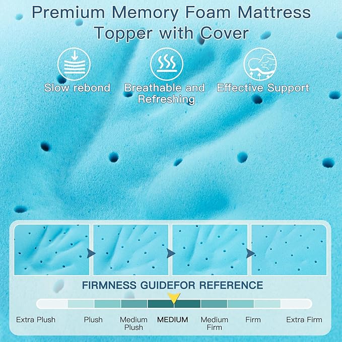Airensky Memory Foam Mattress Topper Twin XL (39x80), 2 Inch Cooling Gel Infused High Density Topper with Removable Skin-Friendly Cover, Pressure Relief Back Pain, College Dorm, CertiPUR-US Certified