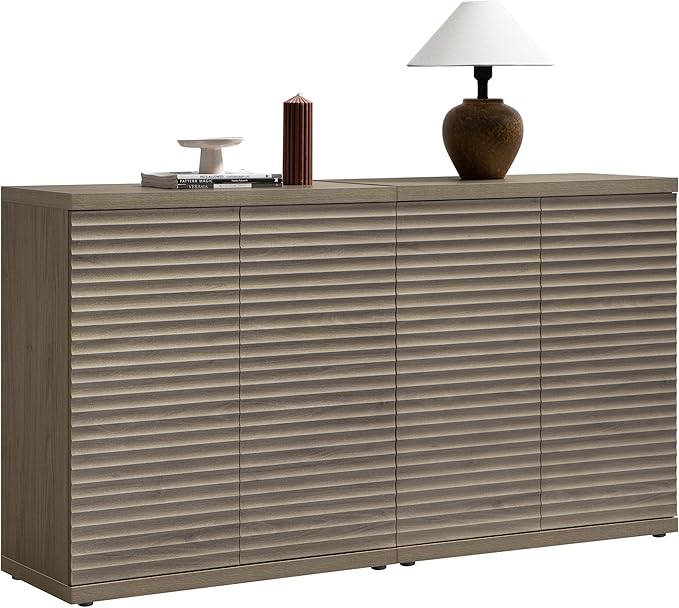 SICOTAS Buffet Cabinet with Storage Accent Sideboard Modern Credenza with Doors & Shelves Fluted Media Console Mid Century Coffee Bar Table for Living Room Kitchen Dining Room Hallway (2PCS)