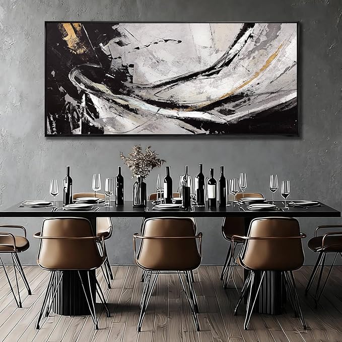XIANSHOU Black and White Wood Wall Decor Abstract Photo Prints Contemporary Wall Art 32"x70" Large Pictures for Living Room Art for Office