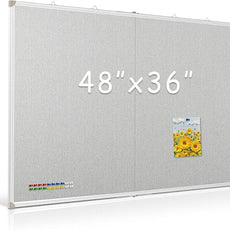 DOLLAR BOSS Foldable Linen Board, 48 x 36 Inch Corkboard, Large Bulletin Board, Portable Double Sided Aluminum Frame Wall Mounted Pin Board for Office School Dorm Supplies with 20 Push Pins, Grey
