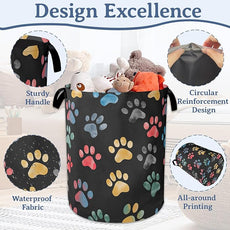 Cute Cat Dog Paw Prints Laundry Basket,Foldable Oxford Cloth Laundry Hamper With Handle, 20.8