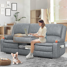 3-Seater Recliner Sofa, Manual Reclining Couch with Multi-Functional Middle Seat, Reclining Sofa for Living Room with Hidden Storage Space, Cup Holders, and Removable Console