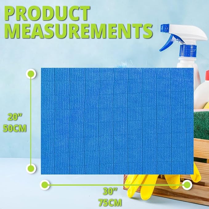 HELOMOR 12 Extra Large Floor Microfiber Cleaning Clothes, 30"x18" for Squeegee Mop, Multi-Purpose Color Rags, Reusable for House Floor Kitchen Car Window Highly Absorbent, Lint and Streak Free