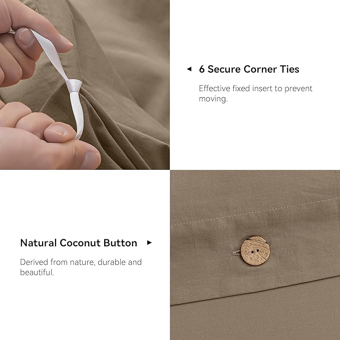 JELLYMONI Cotton Duvet Cover King Size - Khaki Comforter Cover with Button 100% Washed Cotton 3PCS Breathable Soft Solid Bedding Set Duvet Cover 104×90in & 2 Pillowcases (NO Comforter)