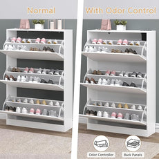 Shoe Cabinet with Odor Control and Back Panels, Deodorizing Slim 3-Flip Shoe Storage Cabinet for Entryway, Freestanding Hidden Shoe Rack Organizer for Entrance, Hallway, Bedroom