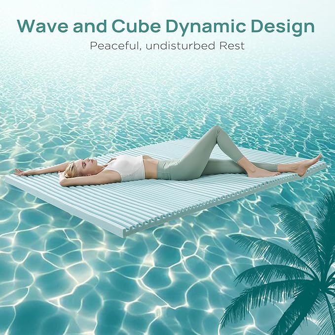 2 Inch Cooling Gel Memory Foam Mattress Topper Full Size, 5-Zone Back Pain Relief Bed Topper, Orthopedic Pressure Relief Mattress Pad, Wave and Cube Ventilated Design, CertiPUR-US Certified
