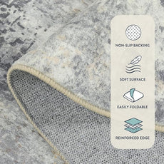 Lahome Modern Abstract Round Rug - 3Ft Small Washable Kitchen Round Area Rug Bedroom 3x3 Circle Mat, Soft Low Pile Non Slip Indoor Throw Carpet for Cabinet Bathroom Home Office, Grey