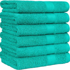 Amazon Basics 6 Piece hand towels for bathroom, Fade Resistant 100% Cotton Hand Towels, soft absorbent bathroom hand towels 6 - Pack (26''x16''), Teal