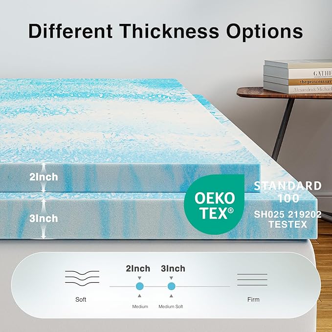 Novilla Memory Foam Mattress Topper Queen - 2 Inch Cooling Gel Infused Memory Foam | Slow-Rebound Pressure Relief | CertiPUR Certified | Comfort for Sleeper Sofa, RV, Camper, Dorm Room