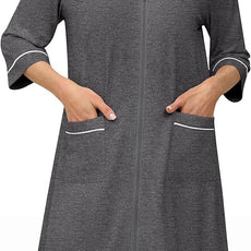 Ekouaer Zipper Robes for Women 3/4 Sleeve Housecoats Knee Length Bathrobe Lightweight Nightgown with Pockets S-3XL