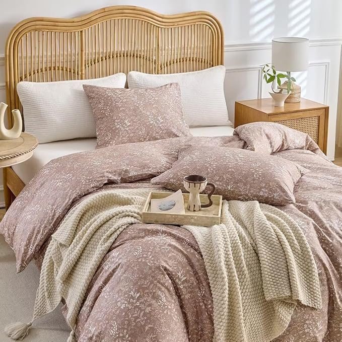 MKXI Vintage Comforter Set Full Size Wildflower Comforter Set Floral Bedding Set Brown Floral Duvet Comforter Microfiber Bed Set Soft Reversible Design Farmhouse Comforter Khaki