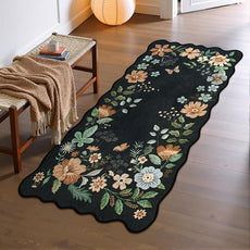 Lahome Floral Entryway Rug, 2x4 Washable Kitchen Rug Ultra-Thin, Non-Slip Soft Door Mat Indoor Entrance Stain Resistant Boho Small Low-Pile Throw Carpet for Bathroom Bedroom(2x4ft,Black/Grey)