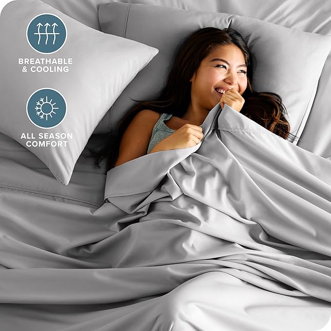 Bare Home Short Queen Sheet Set - 1800 Ultra-Soft Microfiber - Double Brushed - Deep Pockets - Easy Fit - 4 Piece Set - Bed Sheets (Short Queen, Light Grey) BareHome