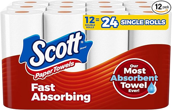 Scott Paper Towels, Choose-A-Sheet, 12 Double Rolls = 24 Regular Rolls (100 Sheets Per Roll)