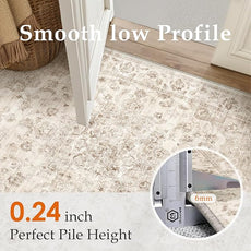 8x8 Washable Neutral Round Rug Beige Vintage Living Room Bedroom Circle Rug Non-Slip Soft Low Pile Floral Indoor Carpet for Kitchen Dining Room Office