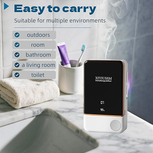 Waterless Essential Oil Diffuser for Home & Office Cordless Battery Operated Aroma Diffuser with 7 Mist Levels, Ultrasonic Air Freshener for Large Rooms Bedroom Bathroom Car Small & Portable