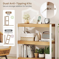 Giantex 3 Tier Bookshelf, Freestanding Wooden Bookcase with Dual Anti-Tipping Kits, Open Display Rack Shelving Unit, Storage Organizer for Living Room, Bedroom & Study (1,Natural & White)