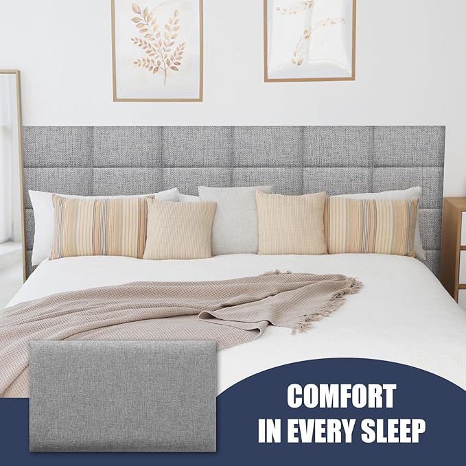 6 Piece Linen Fabric Peel and Stick Headboard, Upholstered Wall Mounted Headboard for Twin, 3D Anti-Collision Soundproof Self-Adhesive Wall Panel for Bedroom 16.53" x 9.84"
