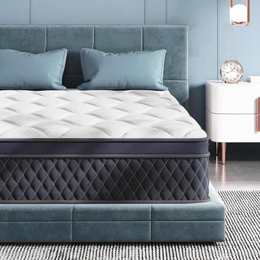 Queen Mattress, 12 Inch Hybrid Memory Foam Mattress in a Box, Pressure Relief, Pocket Springs for Motion Isolation, Medium Firm Support, CertiPUR-US Certified, Fiberglass Free