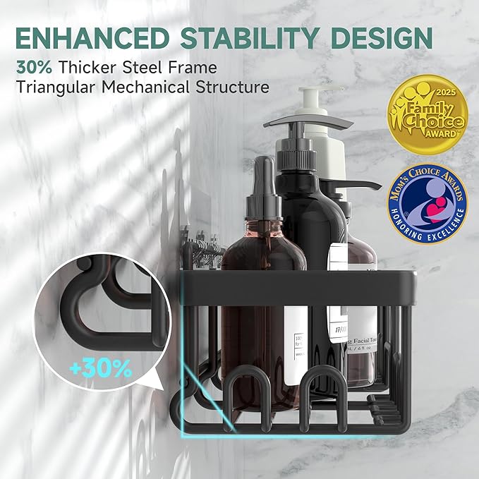 Veken Shower Caddy 6-Pack,Advanced Rustproof Design, No Drilling Adhesive Shelves, Rack with Soap Holder, Large Capacity Bathroom Organizers and Storage, Wall-Mounted Kitchen & Home Decor