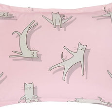 Amazon Basics Kid's Easy Care Microfiber Bed-in-a-Bag 5-Piece Bedding Set, Twin, Pink Cats, Animal Printed