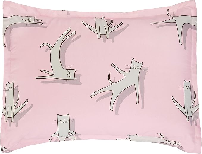 Amazon Basics Kid's Easy Care Microfiber Bed-in-a-Bag 5-Piece Bedding Set, Twin, Pink Cats, Animal Printed