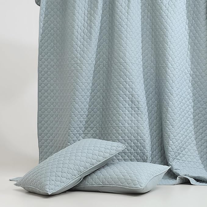 HORIMOTE HOME Quilt Queen Size Chambray Blue, Lightweight Quilts for Summer Ultra-Soft Microfiber Modern Style Quilted Clouds Pattern Bedspread Quit Set 3 Pieces(1 Quilt and 2 Pillow Shams)