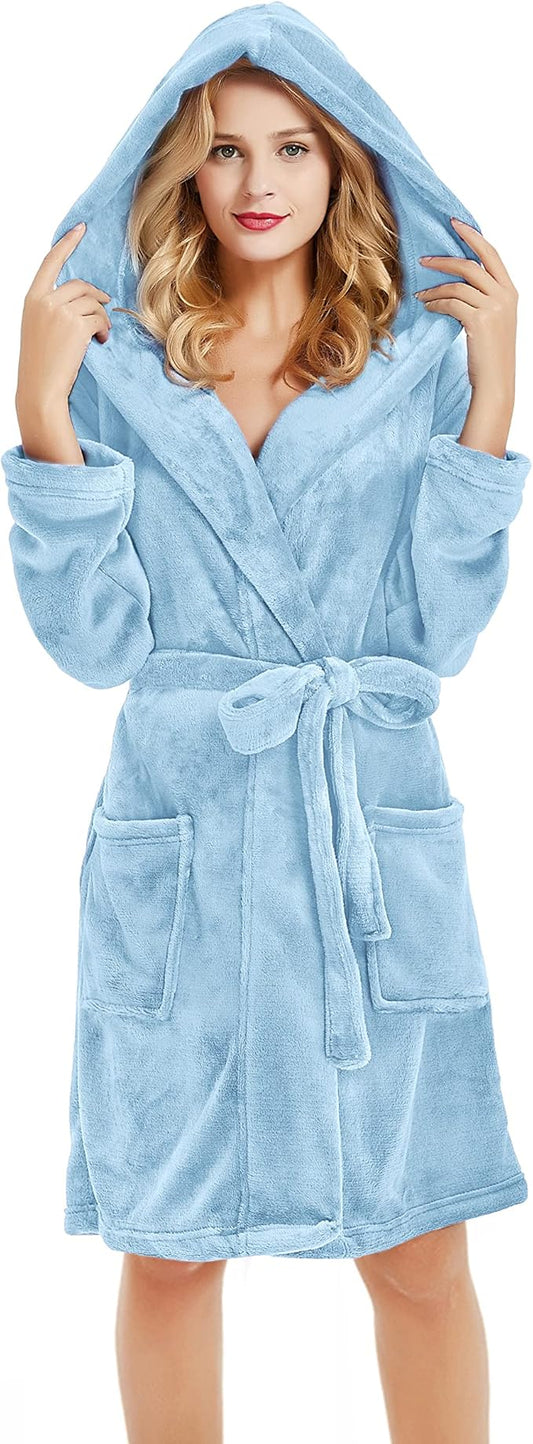 U2SKIIN Women Hooded Fleece Robe, Short Plush Robes for Womens With Hood Soft Warm Spa Bathrobe