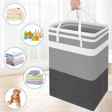 BlissTotes 3-Pack Laundry Basket, Freestanding＆Waterproof Laundry Hamper, Collapsible Tall Clothes Hamper with Easy Carry Handles for Clothes, Towels in the Family and Dorm,Gradient Grey,88L