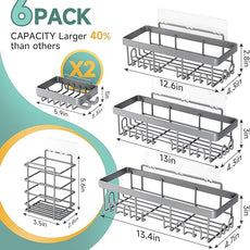 Veken 6-Pack Rustproof & Waterproof Shower Caddy, Adhesive Shelves Rack, Large Capacity Bathroom, College Dorm & Apartment Organizers, No-Drill Wall Mount Living Room & Bedroom Decor, Light Grey