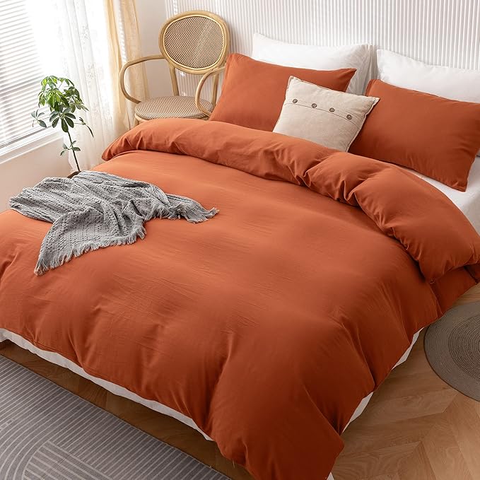 HeimenAogo Egyptian Cotton Duvet Cover Set Full Size, Ultra Soft and Breathable Comforter with Zipper Closure, High Thread Count Long Staple Cotton Blanket Cover 3pcs (80"×90"), Burnt Orange
