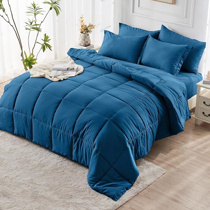 JOLLYVOGUE King Comforter Set, Ultra-Soft Bed in a Bag King Size 7 Pieces, Oeko-TEX Certified Bedding Set with Down Alternative Comforter, Sheets, Pillowcases & Shams, Teal