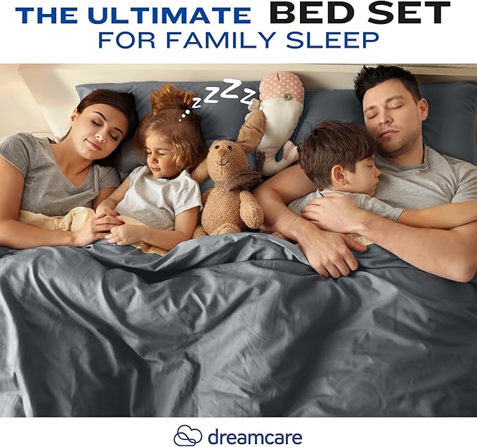 DREAMCARE California King Sheet Sets – 4 pcs Cooling Sheets – up to 21” Deep Cal King Sheets – Hotel Luxury Sheets & Pillowcases – Superior Softness 100% Fine Microfiber with Side Pocket – Dark Gray DREAMCARE