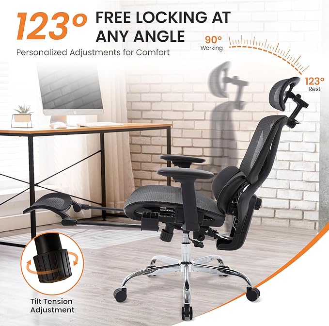 LuxErgo Ergonomic Mesh Office Chair High Back Mesh Computer Executive Desk Chair Home Office Chair with Adjustable Lumbar Support for Office/Gaming/Study, Freely Tilt Lock, Flip-Up Headrest & Armrests