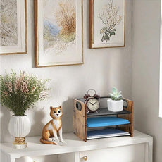 Wood Desk Organizer - 3-Tier Desktop File Organizer, Wooden Paper Tray, Office Desk Organzier and Accessories for Papers, Mail, Notebooks, Stationery