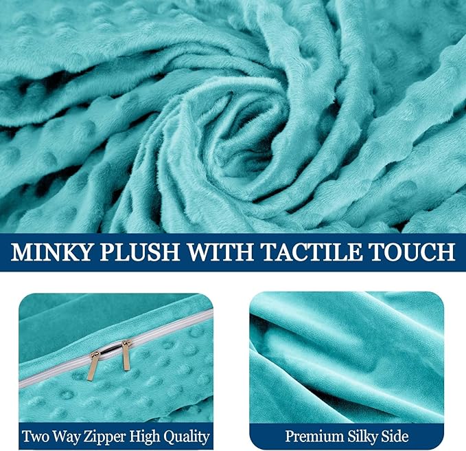 Weighted Blanket with Cover Queen Size Heavy Blanket Removable Soft Cyan Blankets Microfiber Washable Heated Weighted Throw Blankets Winter Warm Weighted Comforter 25lbs, 60 * 80