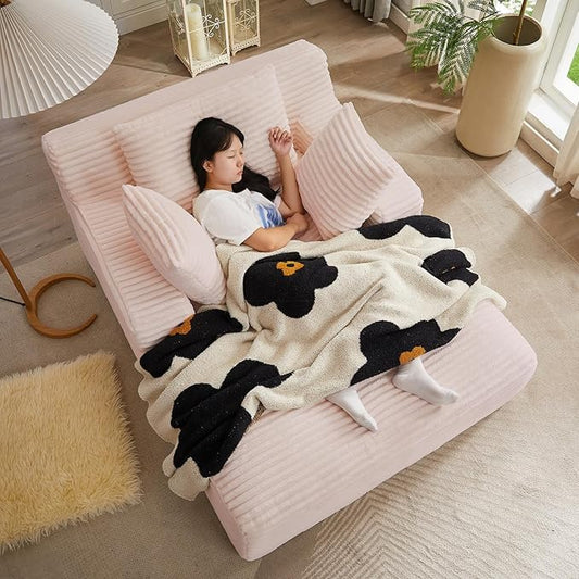 50 Inch Chaise Lounge Chair Indoor, Oversized Corduroy Upholstered Boneless Sofa Bed, Deep Seat Sleeper Couch Reading Chairs, Cloud Sofas Couches for Living Room, No Assembly Required (Pink)