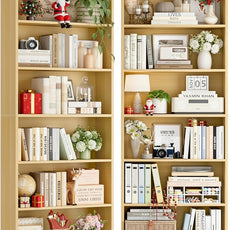 FOTOSOK 6-Tier Open Bookcase and Bookshelf Set of 2, Freestanding Display Storage Shelves Tall Bookcase for Bedroom, Living Room and Office, Natural