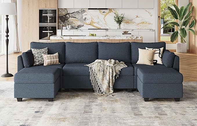114.17" Modular Sectional Sofa, 6 Seat Modular Couch with Storage, Memory Foam, Convertible Sectional Couches for Living Room, U Shaped Comfy Modular Sofa with Chaise, Blue Grey
