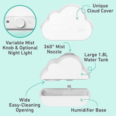 Pure Enrichment PureBaby Cloud Ultrasonic Cool Mist Humidifier Quiet Variable Mist for up to 24 Hrs Ideal for Baby Nurseries & Kids Bedrooms to Relieve Congestion Colds & Coughs, Night Light, BPA-Free
