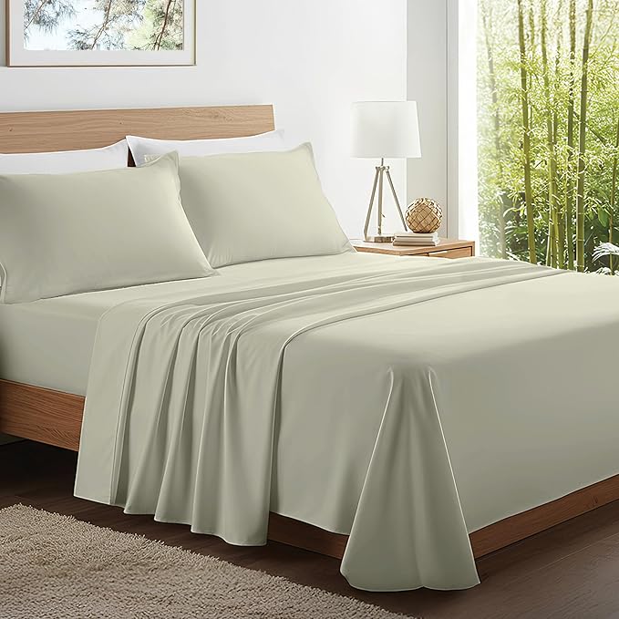 Kickoff Viscose Bamboo Sheets Queen Size 4-pc 100% Organic Bamboo Viscose Bed Cooling Sheets Queen Size Set Cool Bedding for hot Sleepers Sheet, Flat, Fitted, Pillowcases (Sage Green, Q) KickoffHome