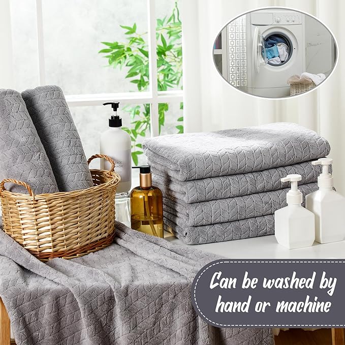 16 Pack Microfiber Bath Towels Bulk 27'' x 60'' Oversized Size Bath Towel Highly Absorbent Extra Large Soft Drying for Shower Beach Winter Salon Sport Gym Party (Wheat,Light Grey)