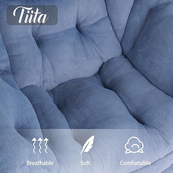 Tiita Lazy Chair with Ottoman, Modern Large Accent Lounge Armchair, Comfy Leisure Sofa Reading Chair with Footrest for Bedroom, Living Room, Dorm Rooms, Garden and Courtyard, Plush Light Blue