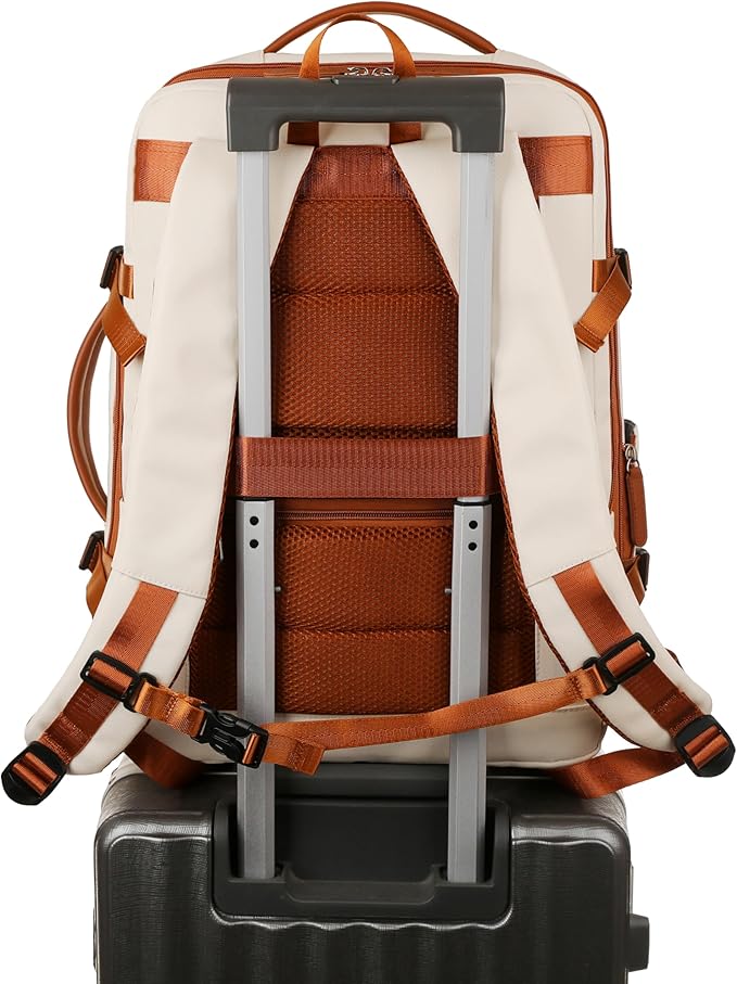 Travel Laptop Backpack for Men Women, Airline Approved Personal carry on Backpack with USB Charging Port,35L Large Water Resistant Durable anti theft Capacity Student Bag Fits 15.6 Inch Notebook,Cream